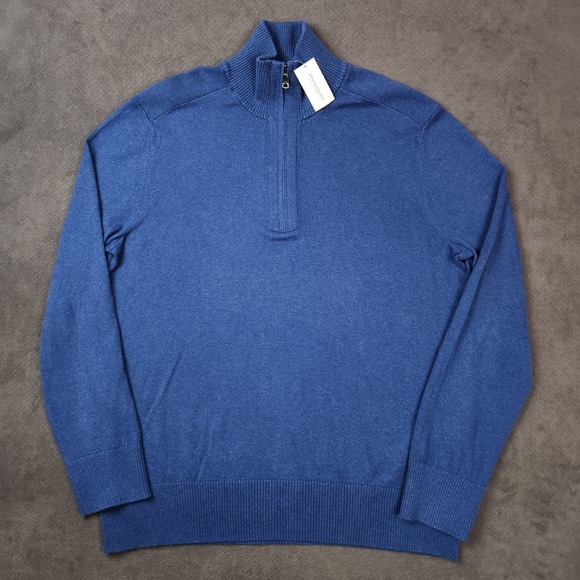 Banana Republic Sweater Mens XL Blue Cotton Cashmere Blend 1/4 Zip Pullover NWT - Picture 1 of 11